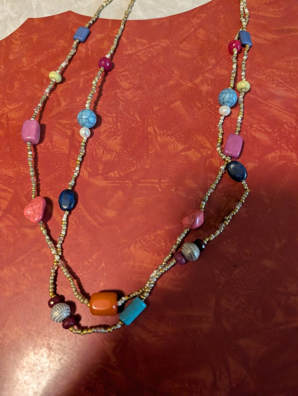 Chicos Two Stranded Multi Colored Beaded Necklace 36” Long Cool Unique Jewelry